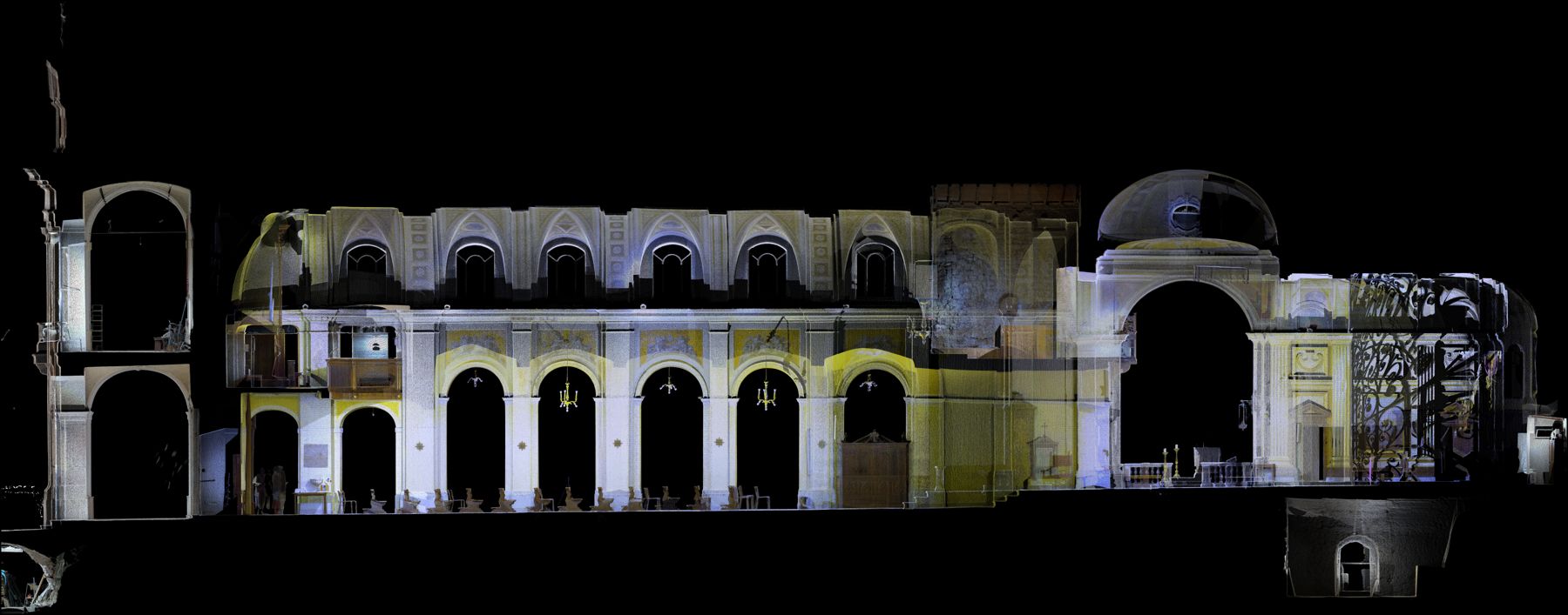 Sezione longitudinale di una cattedrale dalla nuvola di punti